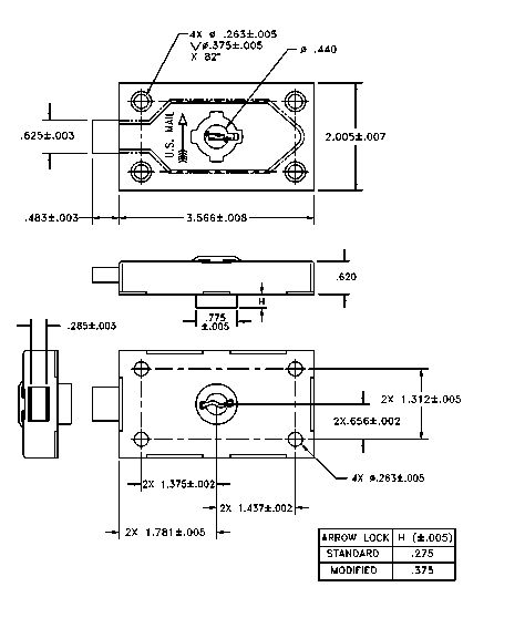 Detailed drawing of a Arrow Lock Assembly.
